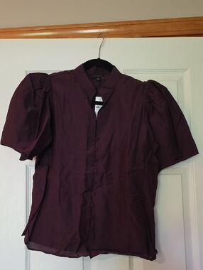 Ann Taylor Plum Short-Sleeve Button Front Shirt
